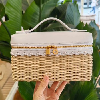 L19 torbica za ručak, mini torba, Kelly stil, crossbody na jedno rame, pletena torba od ratana, kozmetička torbica, pletena od bambusa