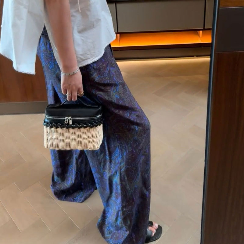 L19 torbica za ručak, mini torba, Kelly stil, crossbody na jedno rame, pletena torba od ratana, kozmetička torbica, pletena od bambusa