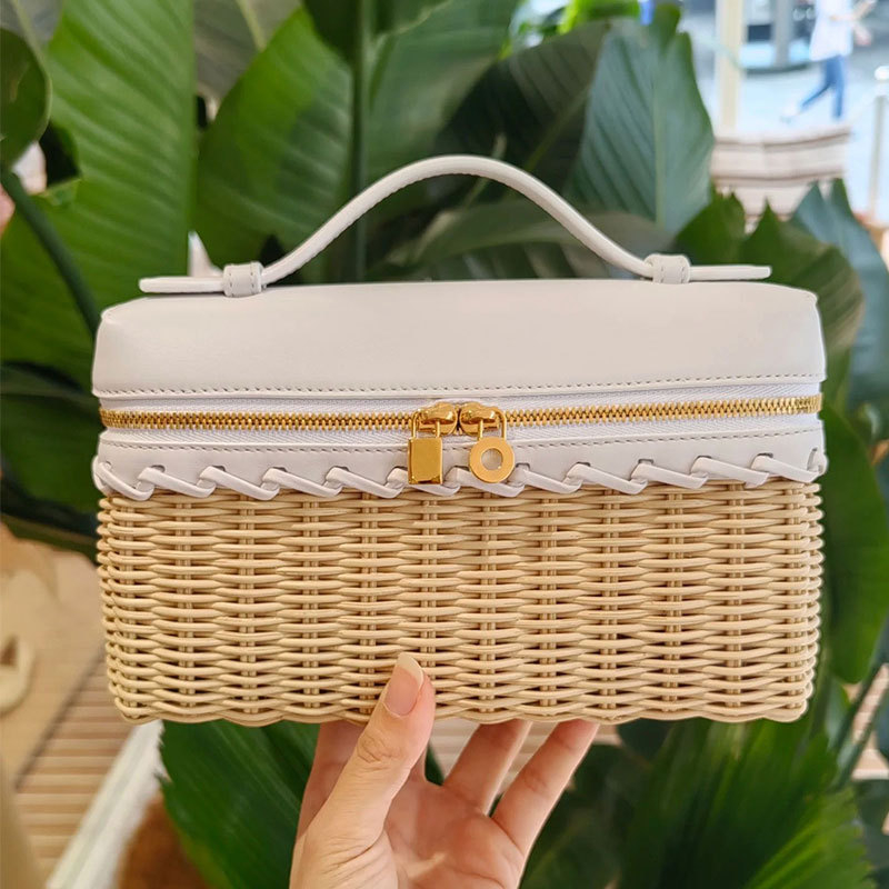 L19 torbica za ručak, mini torba, Kelly stil, crossbody na jedno rame, pletena torba od ratana, kozmetička torbica, pletena od bambusa