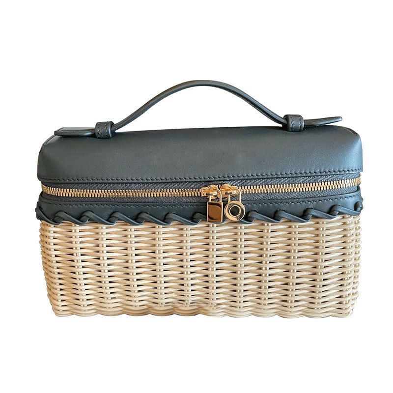 L19 torbica za ručak, mini torba, Kelly stil, crossbody na jedno rame, pletena torba od ratana, kozmetička torbica, pletena od bambusa