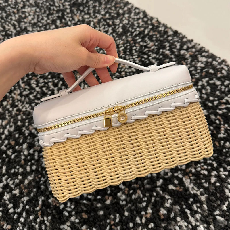 L19 torbica za ručak, mini torba, Kelly stil, crossbody na jedno rame, pletena torba od ratana, kozmetička torbica, pletena od bambusa