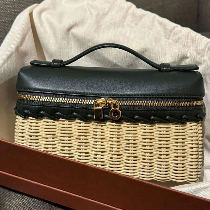 L19 torbica za ručak, mini torba, Kelly stil, crossbody na jedno rame, pletena torba od ratana, kozmetička torbica, pletena od bambusa