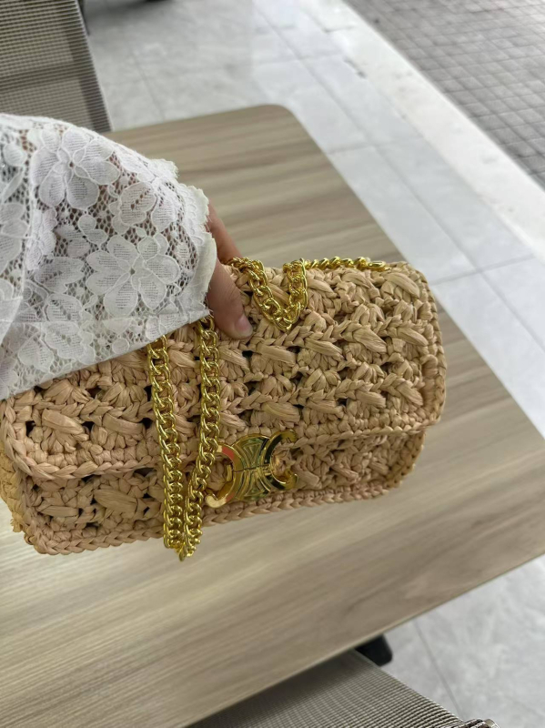 Ženska crossbody torbica od slame, srednje veličine, horizontalni kvadratni oblik, zaključavanje na lokot, unutarnji džepovi za telefon i za zip, marka QHXB