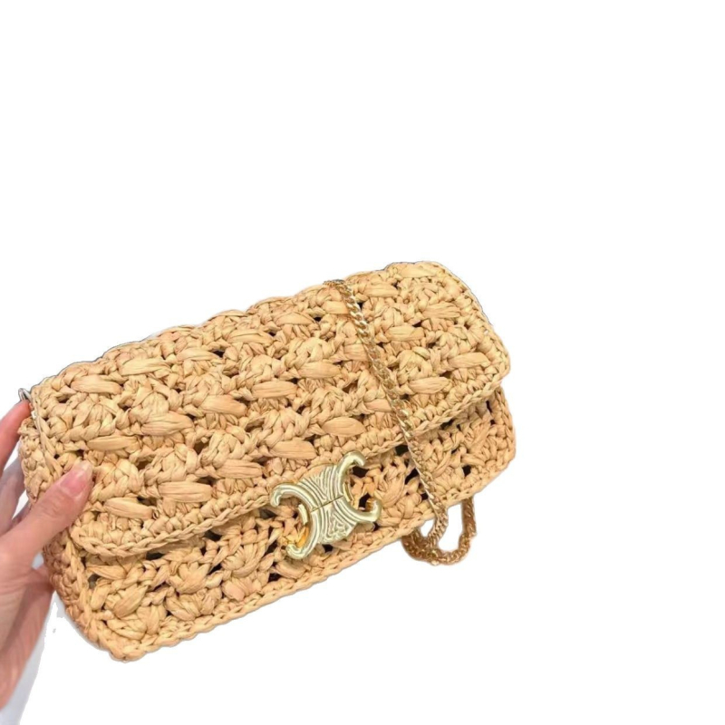 Ženska crossbody torbica od slame, srednje veličine, horizontalni kvadratni oblik, zaključavanje na lokot, unutarnji džepovi za telefon i za zip, marka QHXB