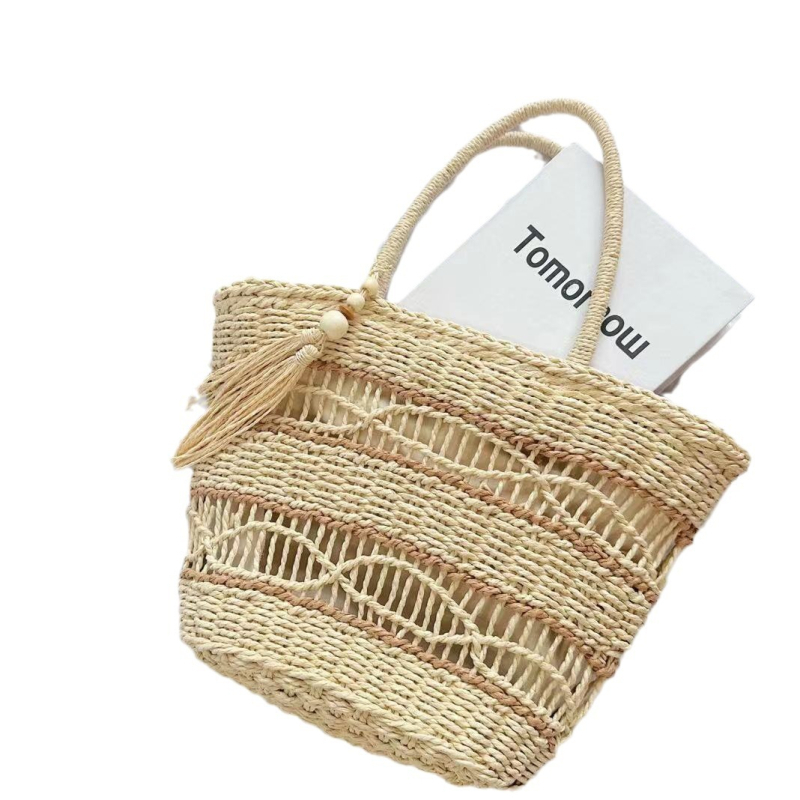 Pletene ženska torba - veliki kapacitet, trapezni oblik, materijal: papir, zatvarač na zip, podstava poliester