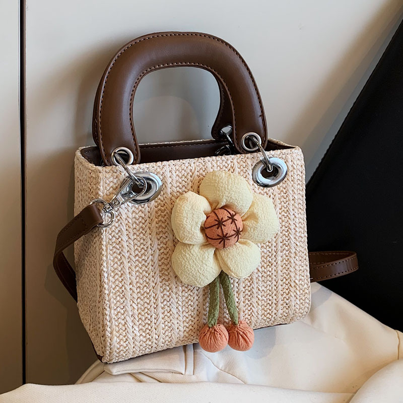 Xi Yali slamnata torba, gradski jednostavni stil, vodoravni kvadratni oblik, magnetska kopča, poliester podstava, unutarnja džep sa zipom