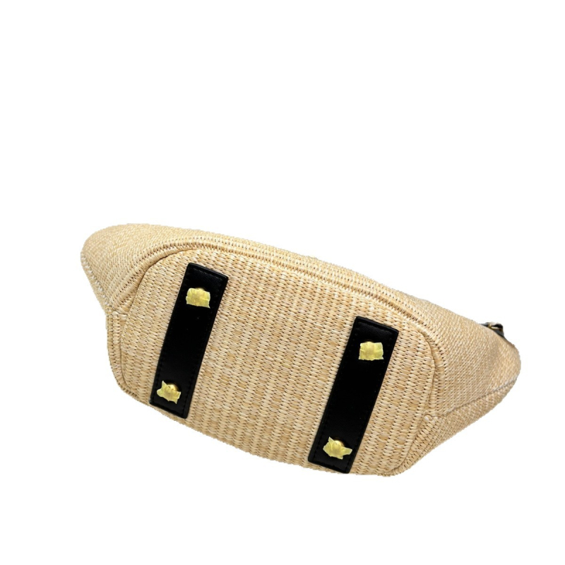 Torba od slame u obliku kante sa zatvaračem, poliester podstava, unutarnji džepovi za telefon i dokumente – Ljeto 2025