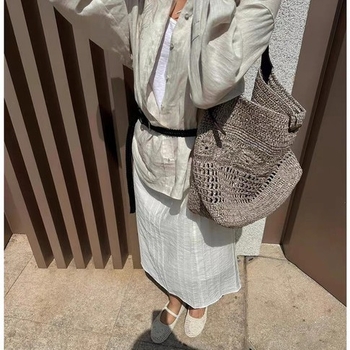 Velika ženska tote torba od slame, ručno izrađena, vintage stil, ljetna svakodnevna torba za nošenje preko ramena
