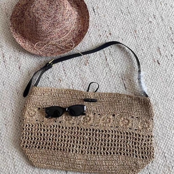 Velika ženska tote torba od slame, ručno izrađena, vintage stil, ljetna svakodnevna torba za nošenje preko ramena