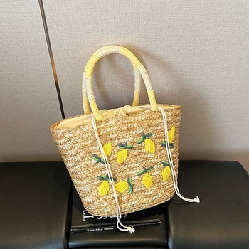 Torba Tote od slame u francuskom stilu, ulična moda, horizontalno kvadratni oblik, zatvarač, podstava od poliestera