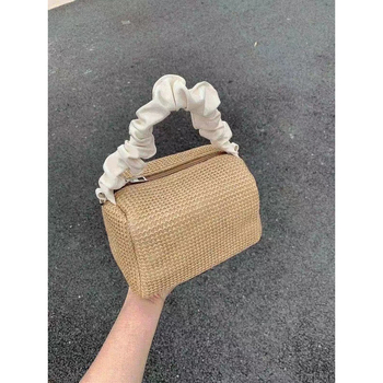 Mingxiao slamnata pletena crossbody torba, mali kvadratni oblik, zatvarač, za putovanja u slobodno vrijeme