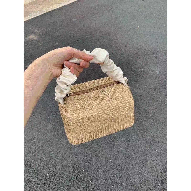 Mingxiao slamnata pletena crossbody torba, mali kvadratni oblik, zatvarač, za putovanja u slobodno vrijeme