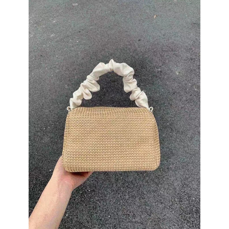 Mingxiao slamnata pletena crossbody torba, mali kvadratni oblik, zatvarač, za putovanja u slobodno vrijeme