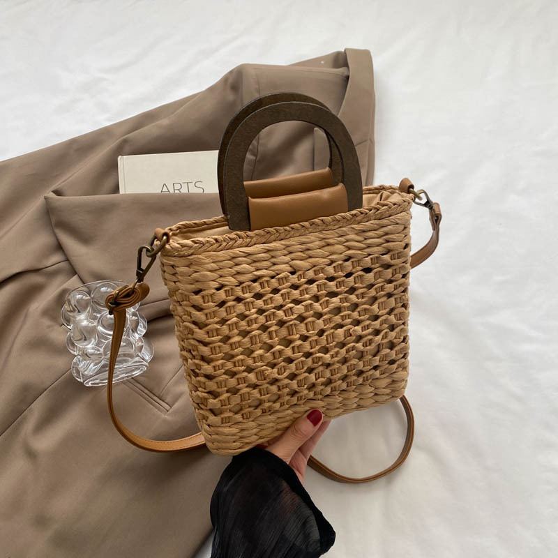 Ženska tkančana crossbody torba — gradska jednostavnost, vertikalan kvadratni oblik (zatvaranje šnira, poliester podstava, džep sa zipom, unutarnji džep, jedan naramenica)