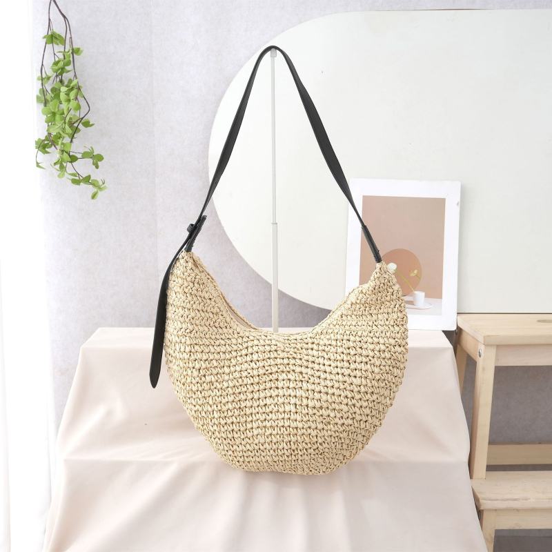 MHY slamnata torba u obliku dumpling, crossbody s zatvaračem, gradski minimalistički stil, podstava poliester-bavlna