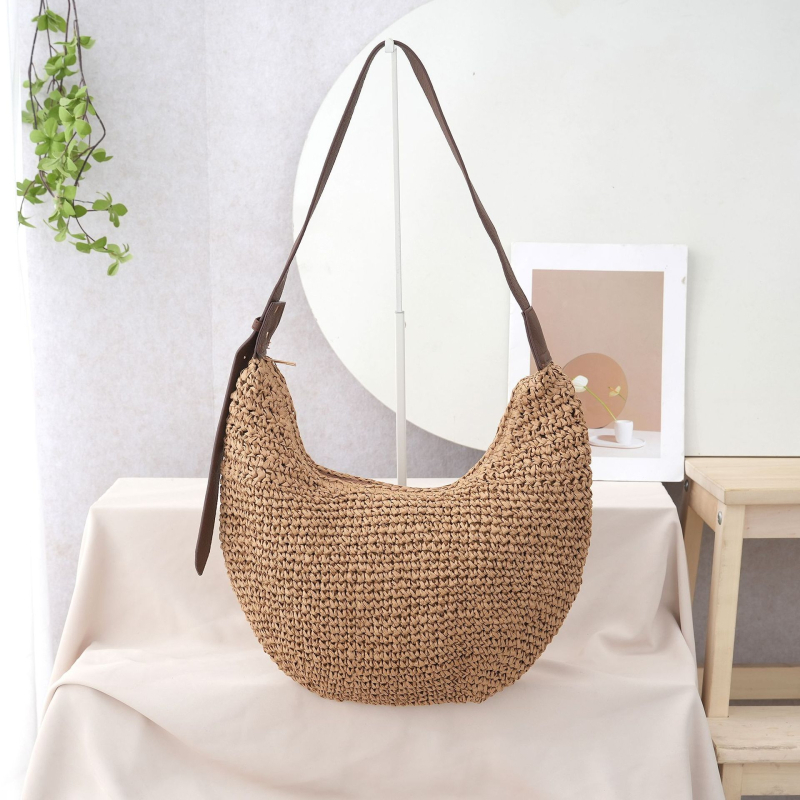 MHY slamnata torba u obliku dumpling, crossbody s zatvaračem, gradski minimalistički stil, podstava poliester-bavlna