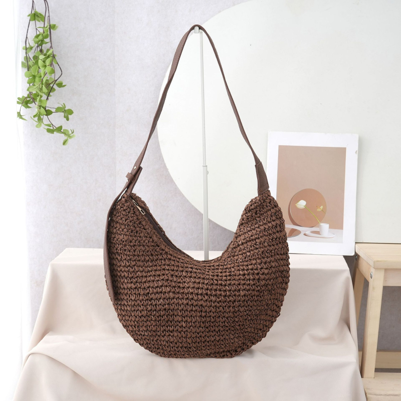 MHY slamnata torba u obliku dumpling, crossbody s zatvaračem, gradski minimalistički stil, podstava poliester-bavlna
