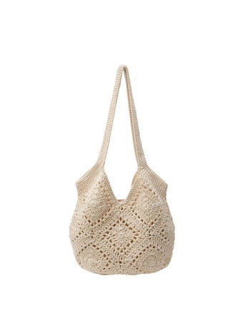 Kaleer szalmából készült, szövött válltáska, függőleges négyzetes formájú, nyitott felső, belső bélés nélkül, dupla vállpánt, mindennapi használatra