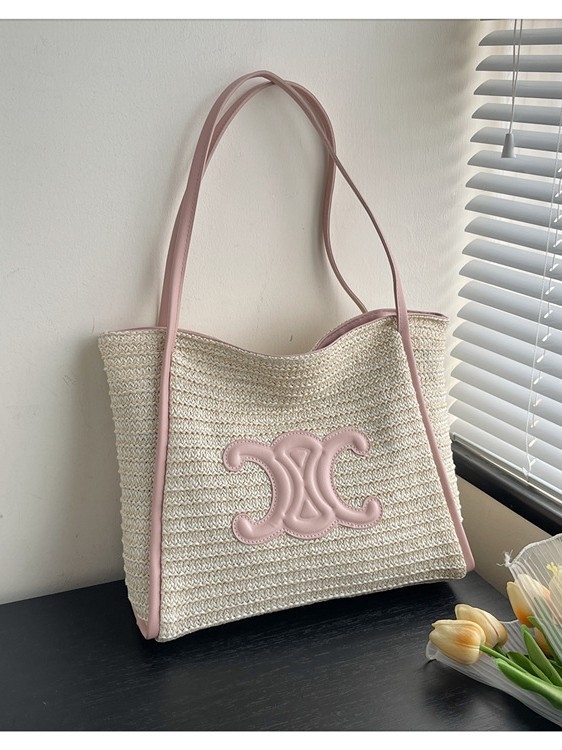 Torba Tote – ulični stil, od slame, vertikalni kvadratni oblik, zatvaranje na zip, najlonska podstava