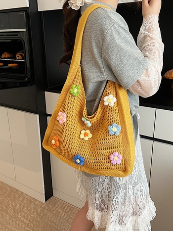 Női gyapjú kötött tote táska, nagy kapacitású mindennapi használatra (Anyag: gyapjú; Belső: poliészter; Forma: függőleges négyzet; Nyitás: felső nyitott; Telefonszseb)