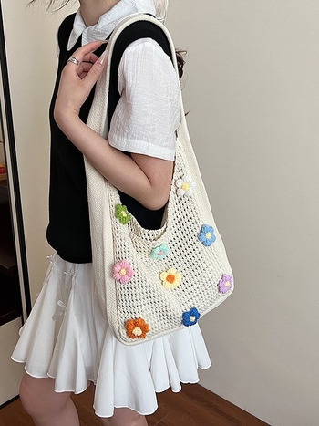 Női gyapjú kötött tote táska, nagy kapacitású mindennapi használatra (Anyag: gyapjú; Belső: poliészter; Forma: függőleges négyzet; Nyitás: felső nyitott; Telefonszseb)