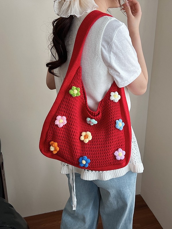 Női gyapjú kötött tote táska, nagy kapacitású mindennapi használatra (Anyag: gyapjú; Belső: poliészter; Forma: függőleges négyzet; Nyitás: felső nyitott; Telefonszseb)