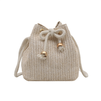 Kézzel szőtt szalma bucket táska mindennapi használatra, húzózáras nyitás, mobiltelefon zseb, poliészter bélés, tavasz 2025
