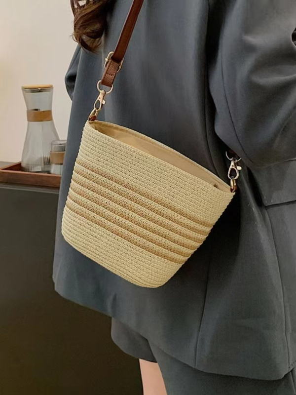Ženska slamnata Tote torba sa zipom, vertikalni kvadratni oblik, gradski jednostavan stil