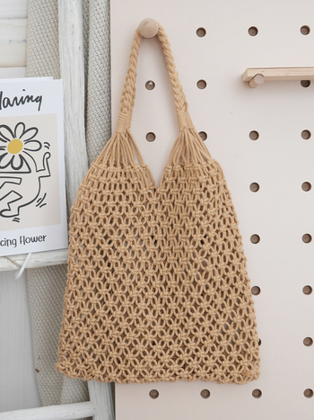 Unisex torba za plažu od pamuka s mrežastim pletenjem i bakrenom kopčom, ručna izrada