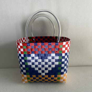 Ručna pletena torba od slame, svjež i sladak stil, horizontalni četverokutni oblik, unutarnji ID džep