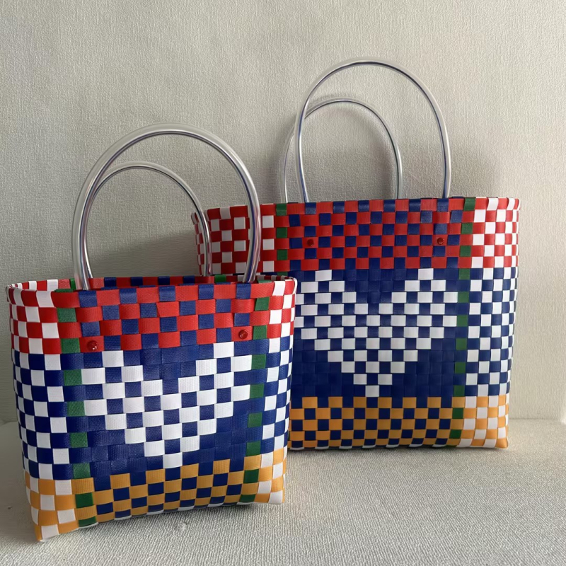 Ručna pletena torba od slame, svjež i sladak stil, horizontalni četverokutni oblik, unutarnji ID džep