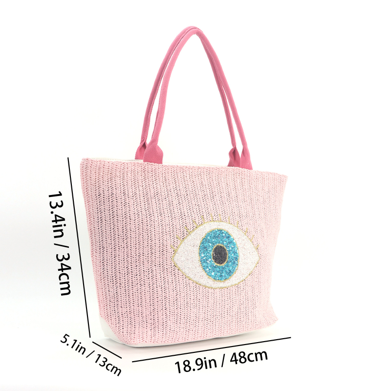 Platnena tote torba s izvezenim uzorkom, zatvarač, stil gradske jednostavnosti (Stil: gradska jednostavnost; Materijal: platno; Tip: tote torba; Izvezen uzorak; Zatvaranje: zatvarač)