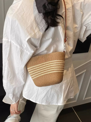 Ženska slamena torbica za crossbody, školjkastog oblika, zatvarač, poliester podstava, Duobao