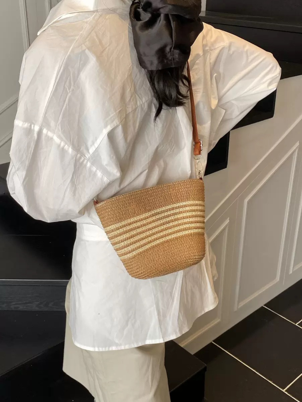 Ženska slamena torbica za crossbody, školjkastog oblika, zatvarač, poliester podstava, Duobao