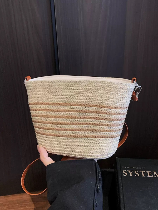 Ženska slamena torbica za crossbody, školjkastog oblika, zatvarač, poliester podstava, Duobao