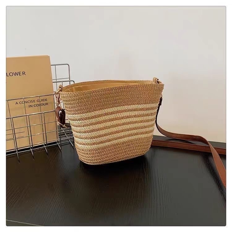 Ženska slamena torbica za crossbody, školjkastog oblika, zatvarač, poliester podstava, Duobao
