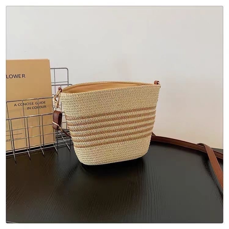 Ženska slamena torbica za crossbody, školjkastog oblika, zatvarač, poliester podstava, Duobao