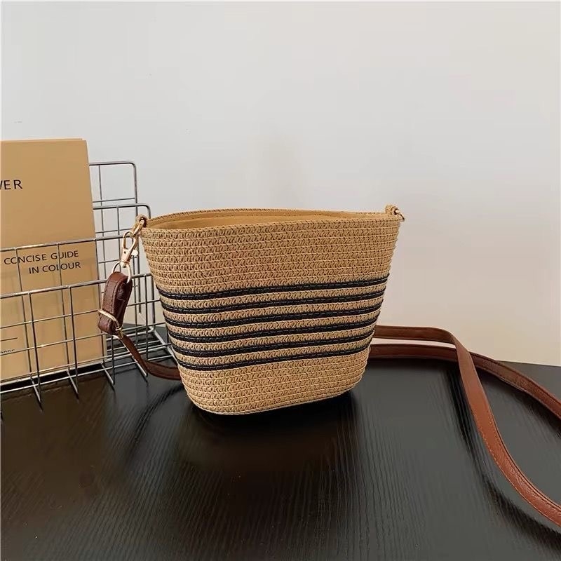 Ženska slamena torbica za crossbody, školjkastog oblika, zatvarač, poliester podstava, Duobao