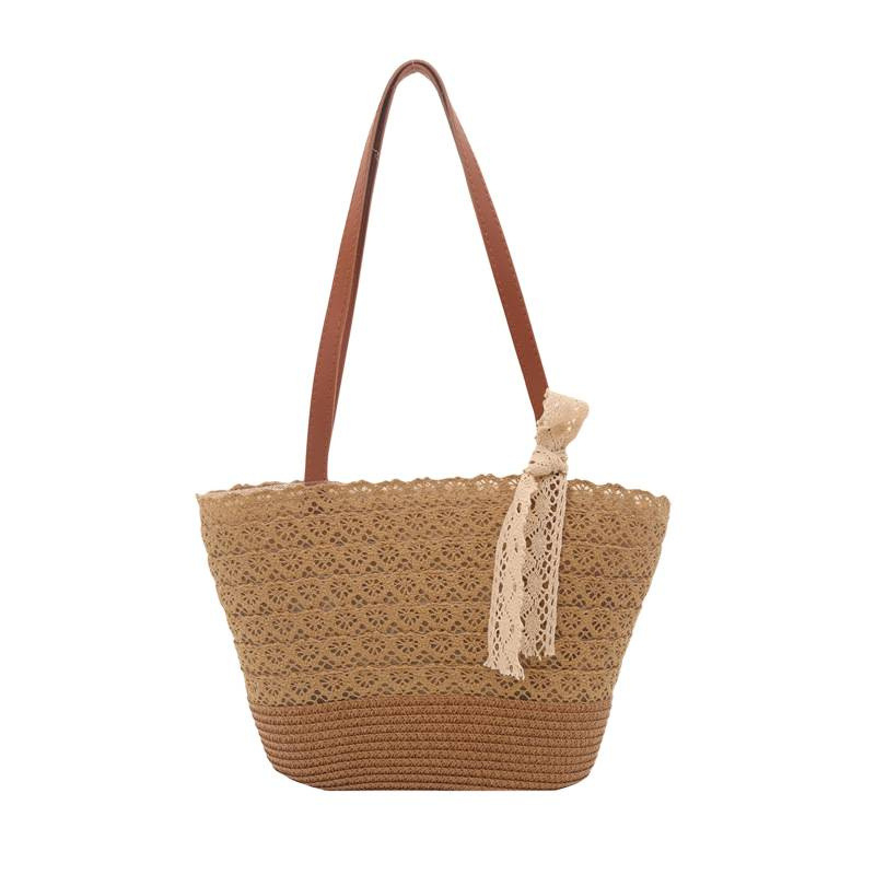 Torba od slamnate pletenine, gradski minimalistički stil, zatvarač i unutarnja džepa