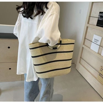 Ženska torba od slame, tote torba, urbanog minimalističkog stila, vertikalni kvadratni oblik, velika zapremina, zip