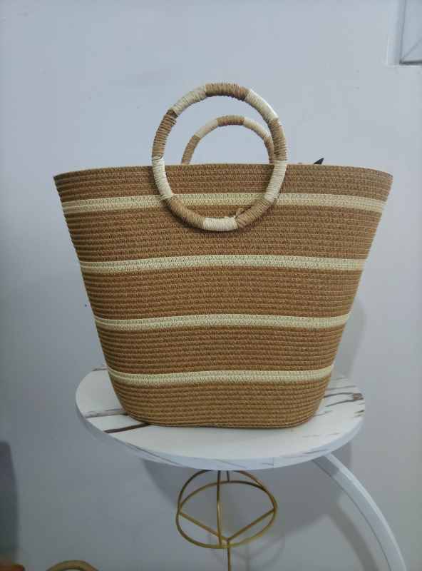 Ženska torba od slame, tote torba, urbanog minimalističkog stila, vertikalni kvadratni oblik, velika zapremina, zip