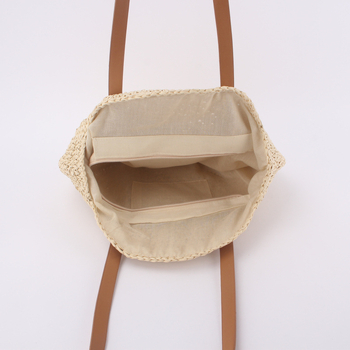 Ručna tkana okrugla torbica od slame sa zatvaračem, dvostruke naramenice, casual plažna torba za žene
