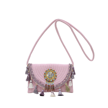 Ženska etnička plažna pletena torba s resicama, od slame, kontrastne boje, svakodnevno nošenje preko ramena ili crossbody, ljeto 2025