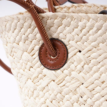 Velika tote torba od papirnog užeta, pletena od slame, kružnog oblika, gradski stil