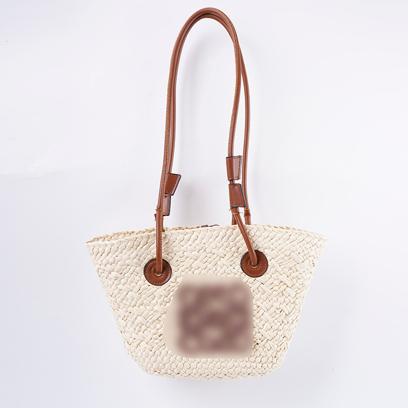 Velika tote torba od papirnog užeta, pletena od slame, kružnog oblika, gradski stil