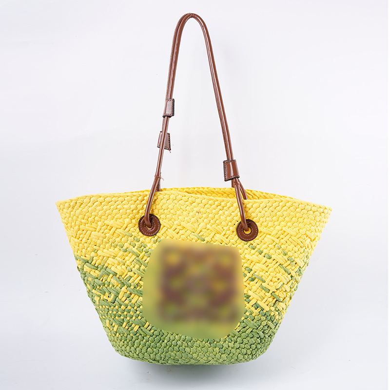 Velika tote torba od papirnog užeta, pletena od slame, kružnog oblika, gradski stil