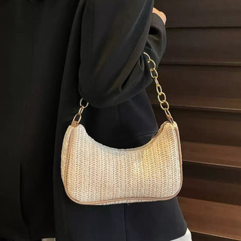 Armpit straw bag - ulični stil, zatvarač, horizontalni kvadratni oblik, poliester podstava