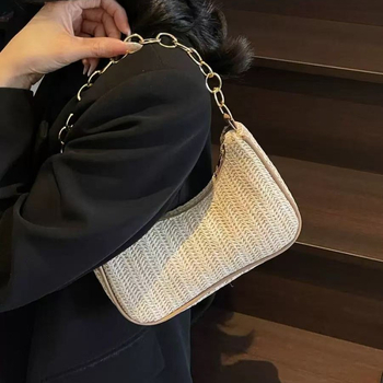 Armpit straw bag - ulični stil, zatvarač, horizontalni kvadratni oblik, poliester podstava