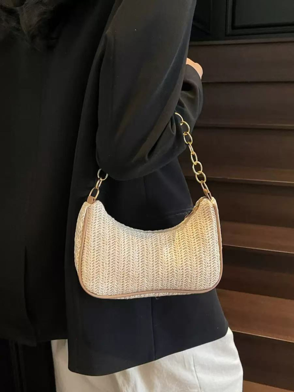 Armpit straw bag - ulični stil, zatvarač, horizontalni kvadratni oblik, poliester podstava