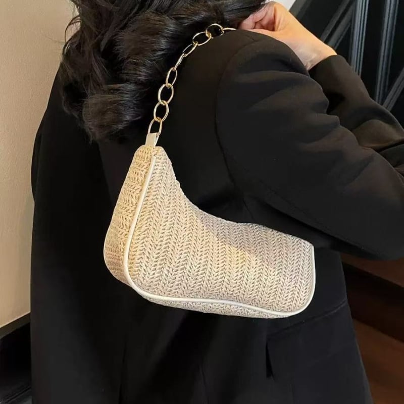 Armpit straw bag - ulični stil, zatvarač, horizontalni kvadratni oblik, poliester podstava